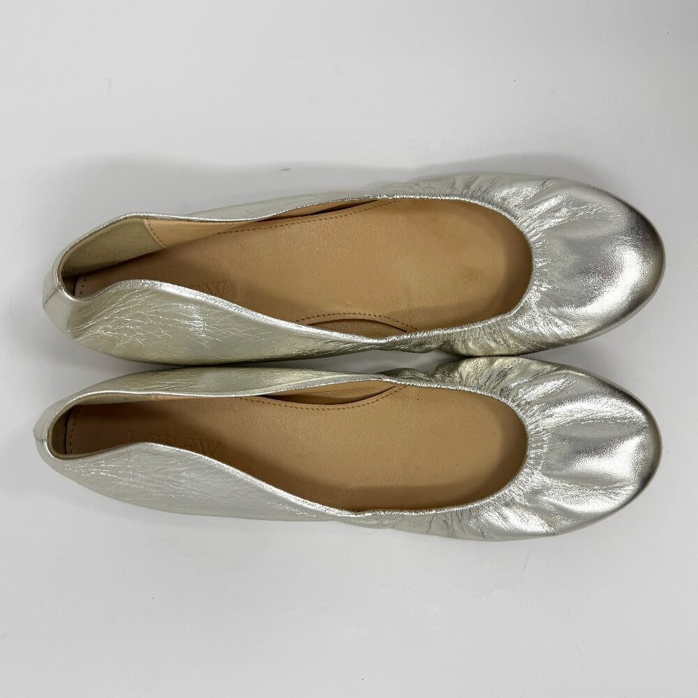 J. Crew Silver Metallic Leather Ballet Flats US 7.5